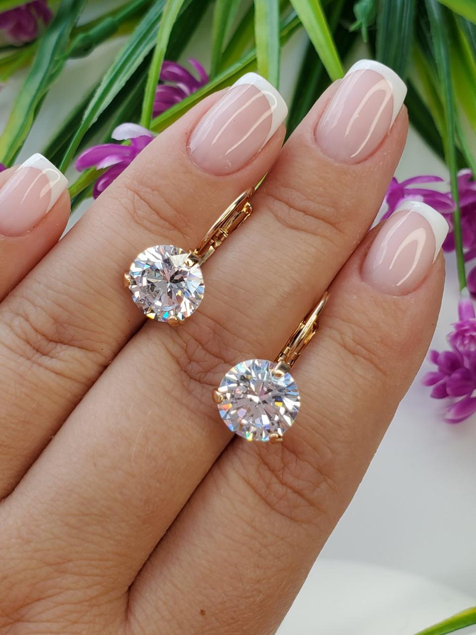 Сережки з одним каменем медичне золото позолота, фото 1