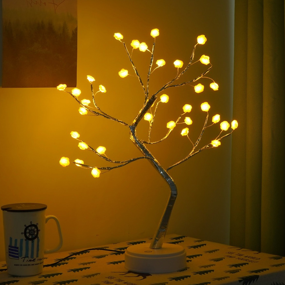 Настільна лампа Дерево з кристалами, 50см, від USB + батарейки, Тепле світло / Декоративний світильник дерево, фото 1