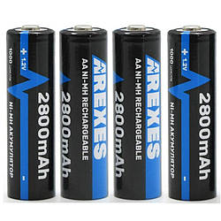 Комплект 4шт Акумулятор пальчиковий АА, 2800mAh Arexes / Акумуляторна батарейка / Багаторазова батарейка