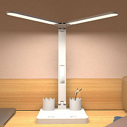 Настільна лампа акумуляторна, 3 режими, від USB / Світлодіодна лампа з двома плафонами / LED лампа складана