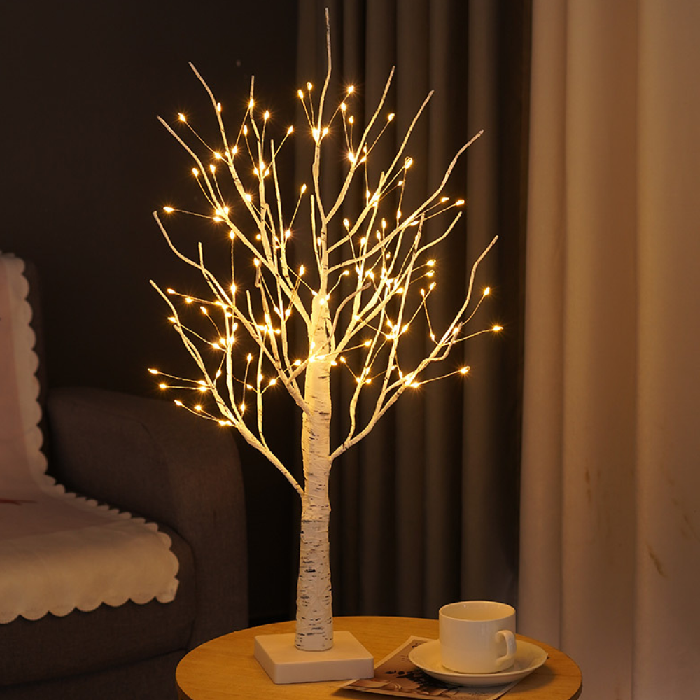 Декоративне дерево Береза на батарейках, Теплий білий / Настільний світильник / Світлодіодна лампа-нічник, фото 1