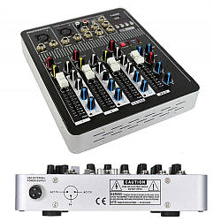 Аудіо Мікшер (4 канали, MP3, USB, Bluetooth) Mixer BT4000 / Мікшерний пульт / Мікшер для мікрофона