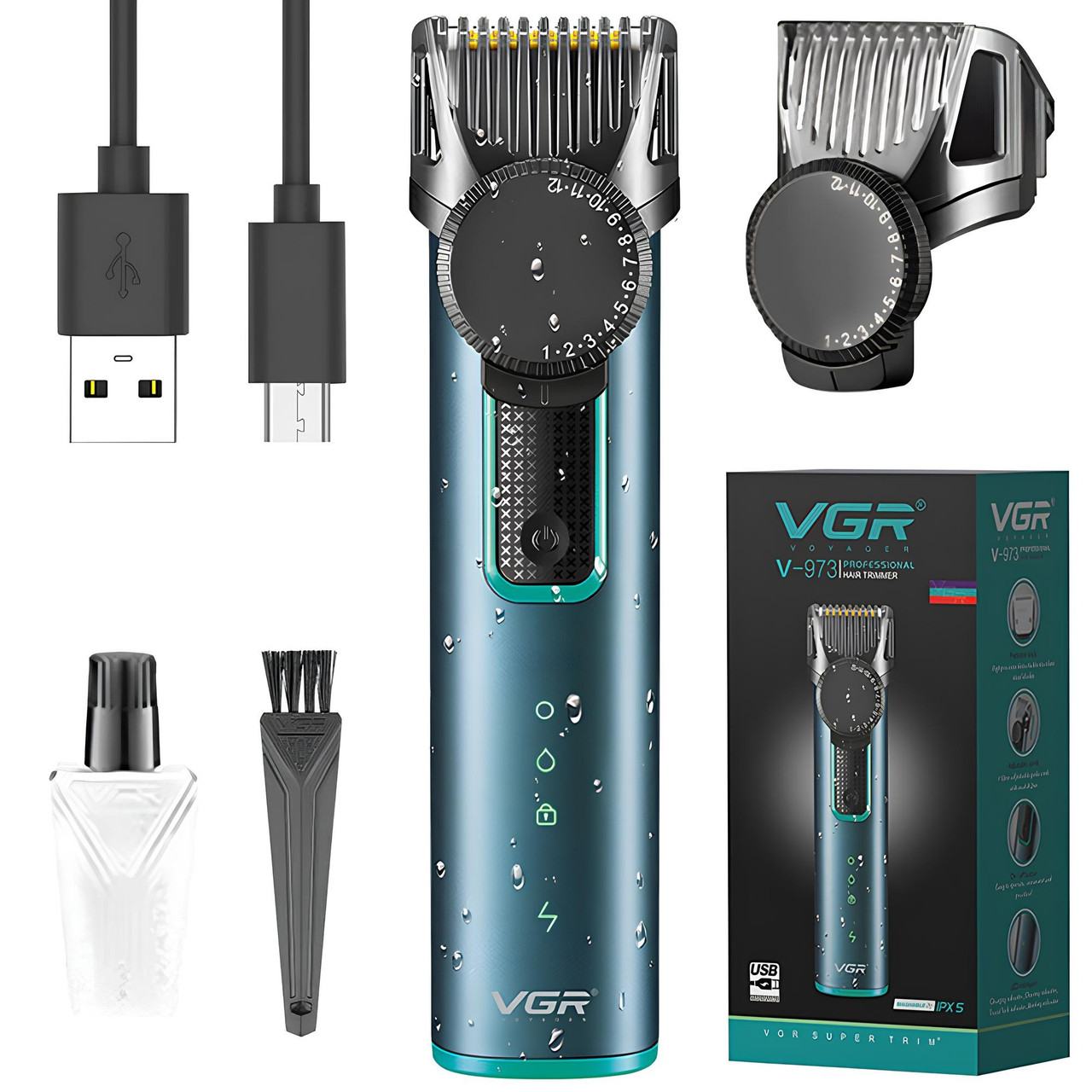 Машинка для стрижки волосся з регулюванням довжини, з USB, VGR V-973 / Чоловічий тример / Тример для бороди