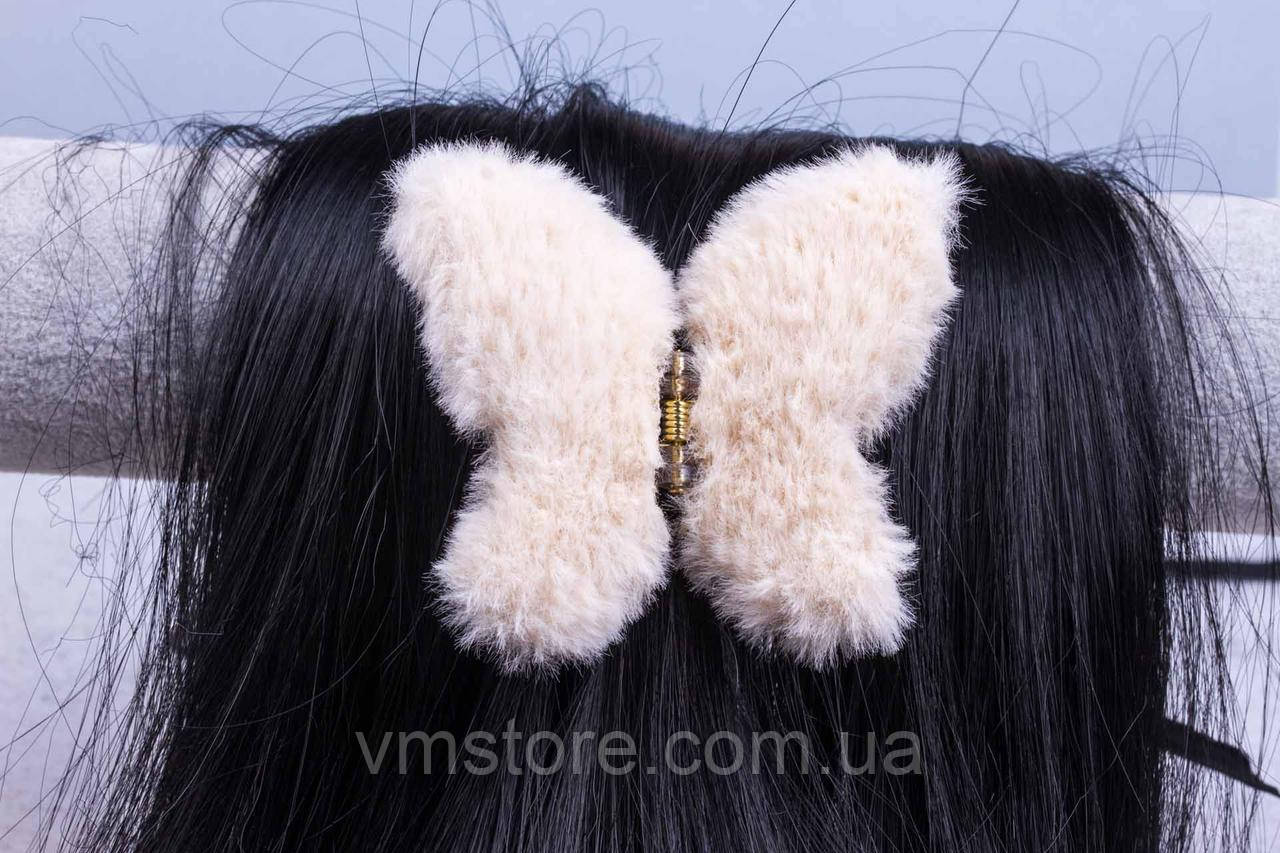 Краб метелик для волосся, краб хутряний, хутряна шпилька метелик, молочний, фото 1