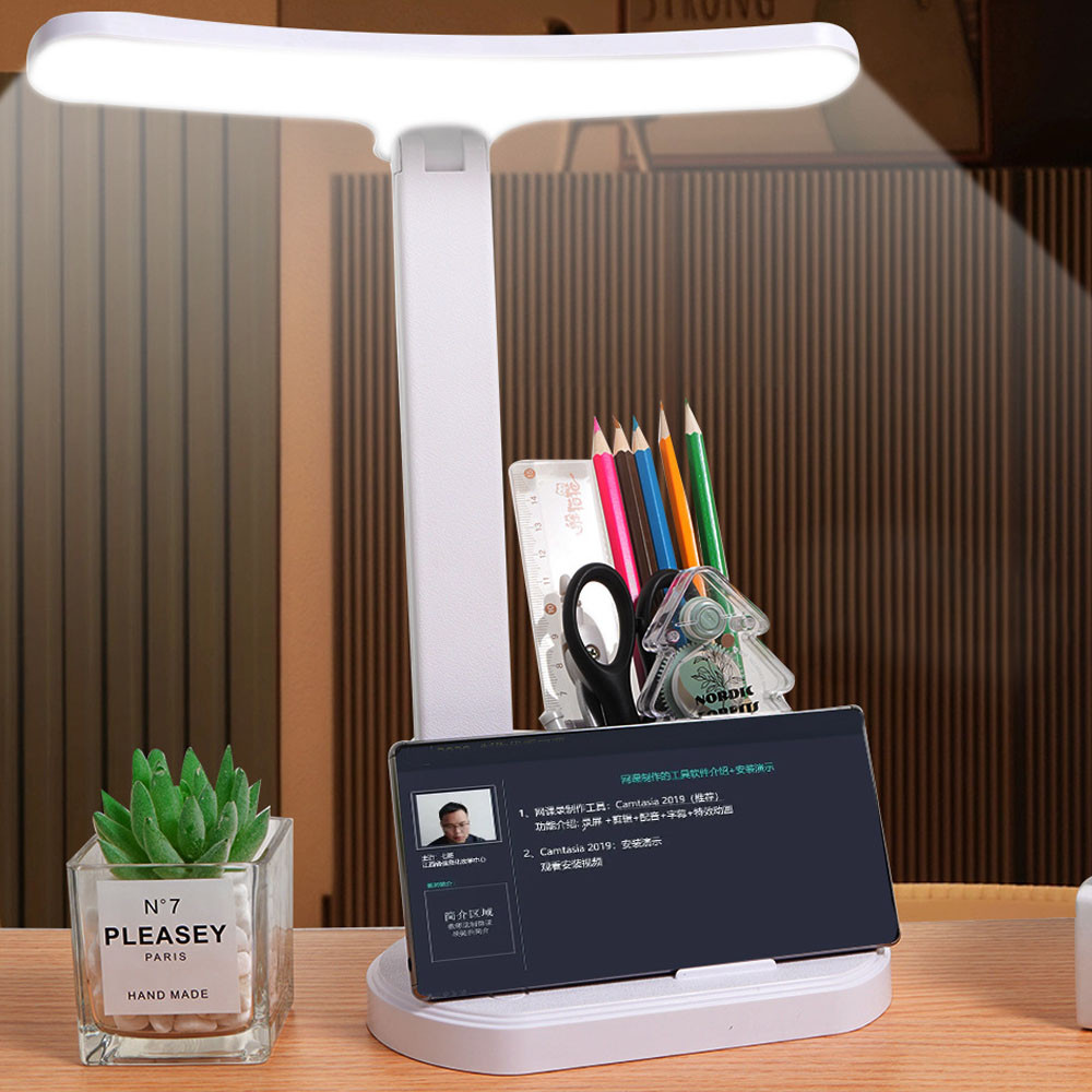 Настільна лампа на акумуляторі, від USB, 3 режими / Лампа з підставкою для телефону / Світильник настільний, фото 1