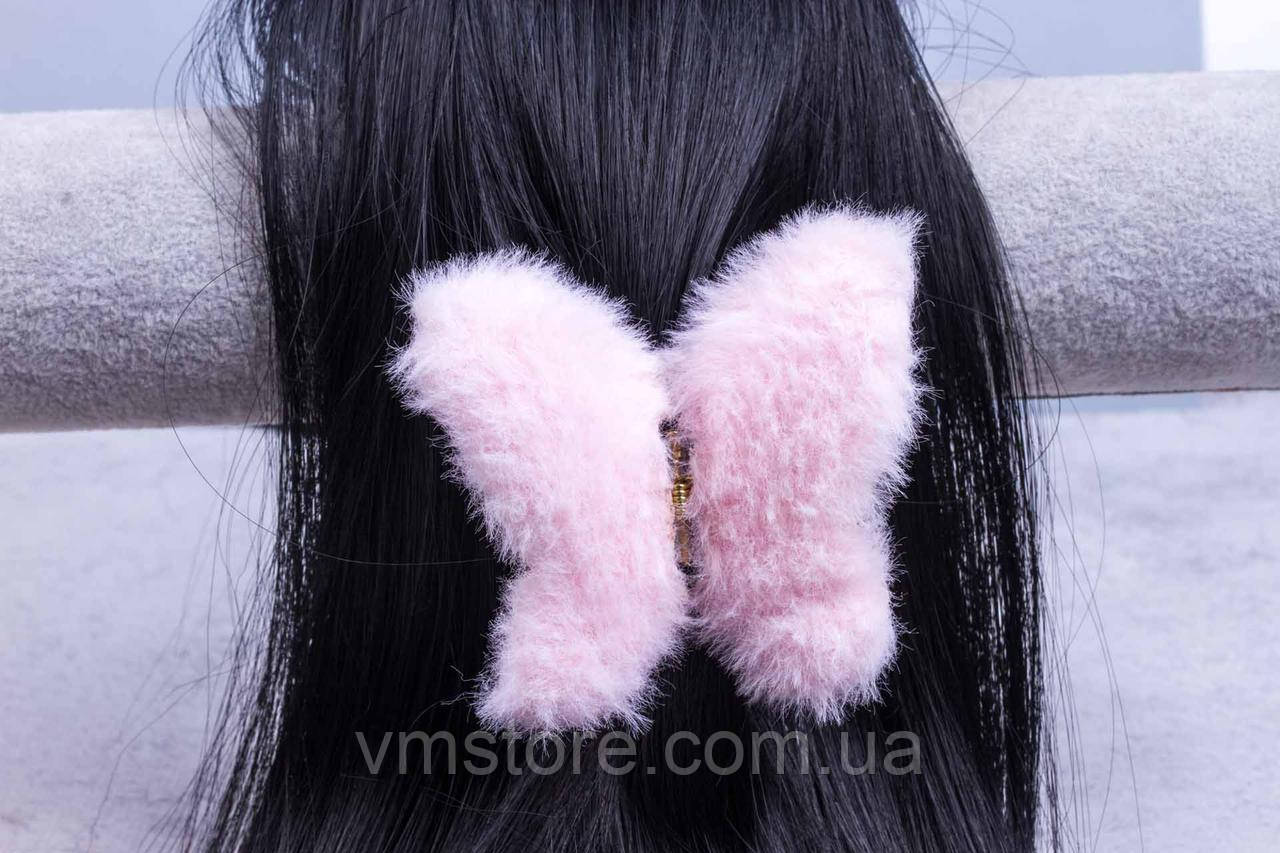 Краб метелик для волосся, краб хутряний, хутряна шпилька метелик, ніжно рожевий, фото 1