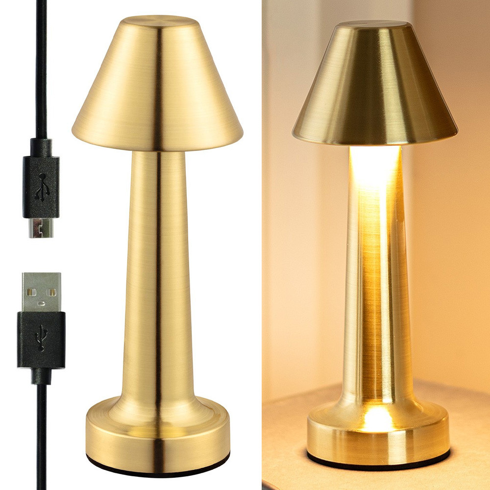 Настільна лампа на акумуляторі (23,3х9,3х9см), з USB, PC-8231, Золото / Декоративний світильник для спальні, фото 1