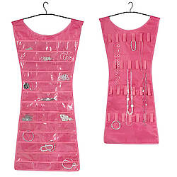 Двосторонній органайзер для прикрас (35×76 см) Сукня, Рожевий / Підвісний органайзер для прикрас