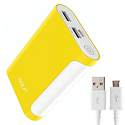 Повербанк 7500мАч з індикатором заряду (2хUSB), Golf, Жовтий / Power Bank / Портативний зовнішній акумулятор