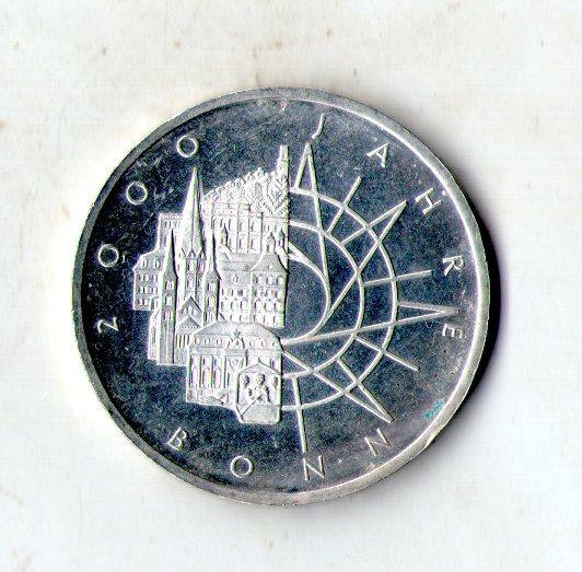 Німеччина Західна Німеччина (ФРН) 10 марок, 1989 2000-на річниця - Місто Бонн срібло 15.5 гр. №2923