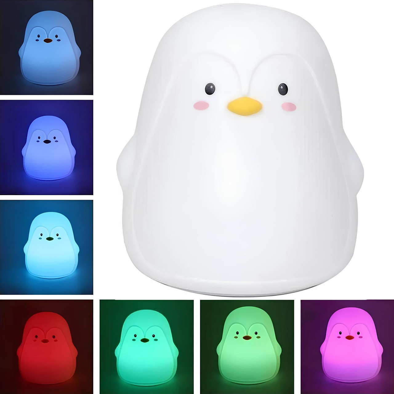 Дитячий нічник силіконовий 7 режимів, RGB, USB, Пінгвін / Світильник нічник для дітей / Нічник з акумулятором