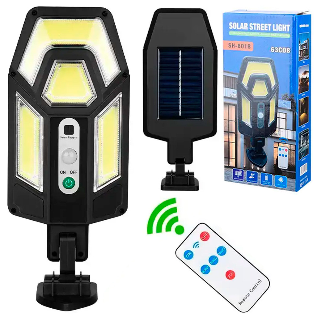 Вуличний світильник на сонячній батареї з пультом, HS-801B / Вуличний ліхтар / Ліхтар з датчиком руху, фото 1