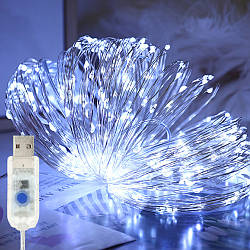 Новорічна гірлянда роса від USB, 10м, Холодний білий / Світлодіодна гірлянда на ялинку / Гірлянда на юсб