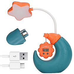 Акумуляторна настільна лампа органайзер з годинником та USB, BY2110A / Дитяча лампа нічник на гнучкій ніжці