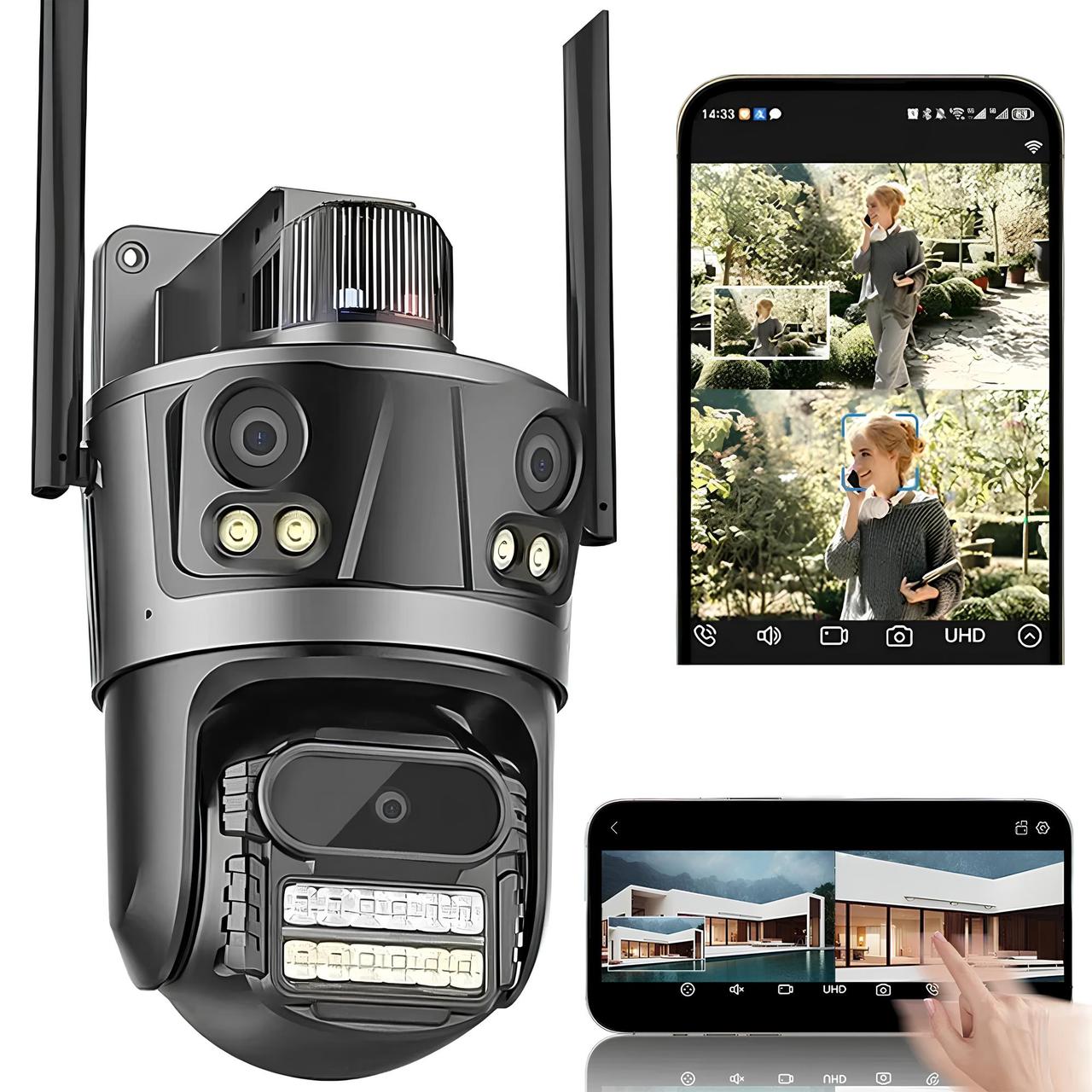 WIFI камера відеоспостереження з сигналізацією, 3х4MP, від мережі, Rotation P12 / Поворотна камера вулична, фото 1