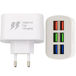 Мережевий зарядний пристрій на 6 USB, 3,1 А / Мережевий адаптер / Мережевий блок живлення / Зарядка для телефону