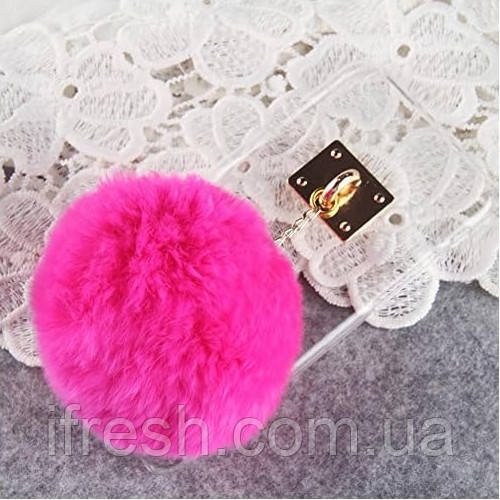 Чохол для iPhone SE 2022/2020/8/7- Пухнастий Помпон, Рожевий, фото 1