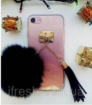 Чохол для iPhone SE 2022/2020/8/7 - Пухнастий Помпон, Чорний, фото 1