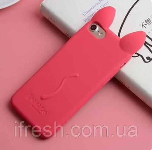 Силіконовий чохол для iPhone SE 2022/2020/8/7 - Вушка Кота CoCo Cat, Малиновий, фото 1