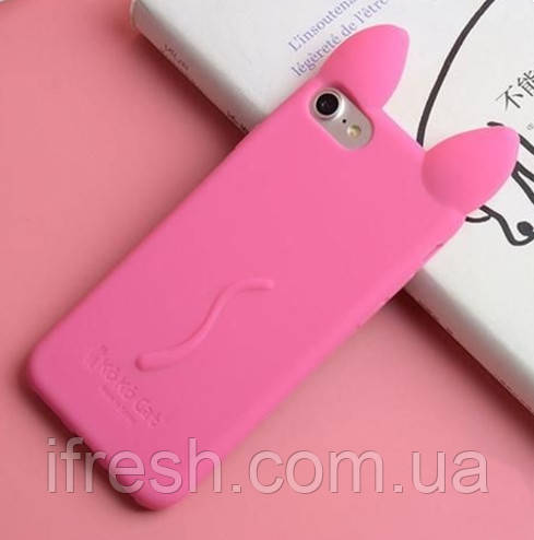 Силіконовий чохол для iPhone SE 2022/2020/8/7 - Вушка Кота CoCo Cat, Рожевий, фото 1