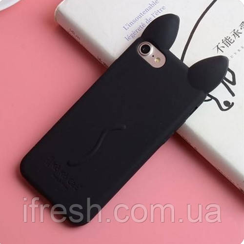 Силіконовий чохол для iPhone SE 2022/2020/8/7 - Вушка Кота CoCo Cat, Чорний, фото 1