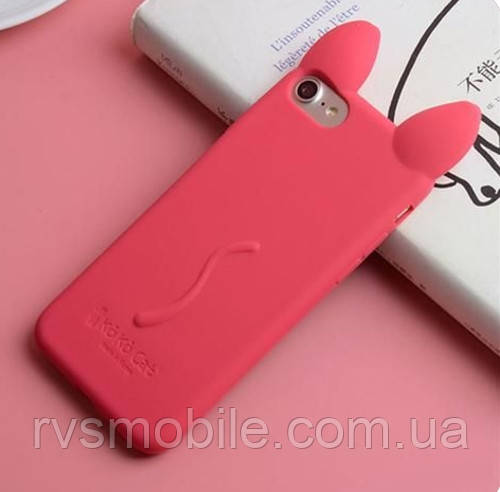 Силіконовий чохол для iPhone SE 2022/2020/8/7 - Вушка Кота CoCo Cat, Малиновий