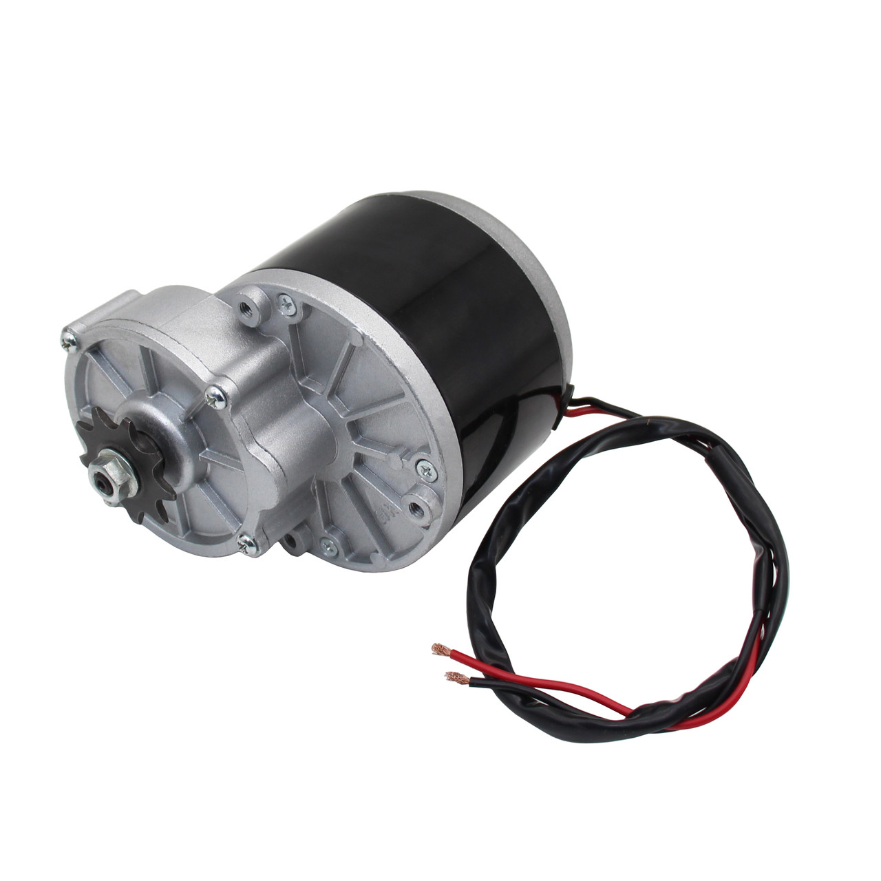 Електричний колекторний двигун з редуктором MY1016Z, електродвигун 24V 250W без ніжок, короткий вал, із зіркою на 9 зубів