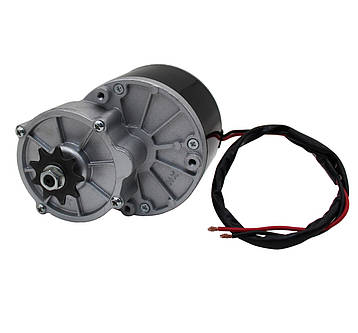 Електричний колекторний двигун з редуктором MY1016Z, електродвигун 24V 250W без ніжок, короткий вал, із зіркою на 9 зубів, фото 2