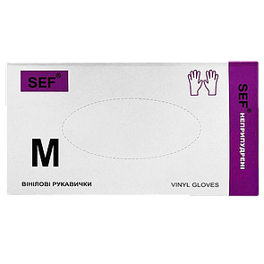 SEF Рукавички вінілові нестерильні неприпудрені гладкі прозорі,роз. M (100шт/уп) 259102