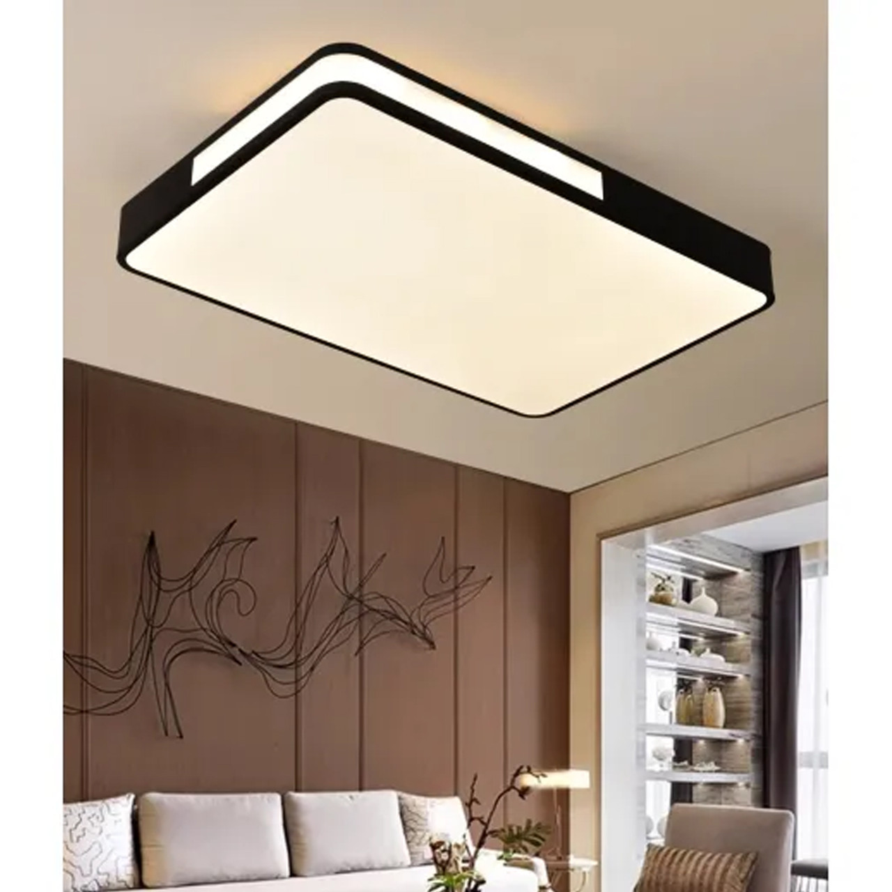 Прямокутна світлодіодна Led-люстра у чорному корпусі, освітлення до 10 м²
