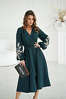 Платье женское на запах с вышивкой на рукавах 2хл 3хл Сукня вишиванка