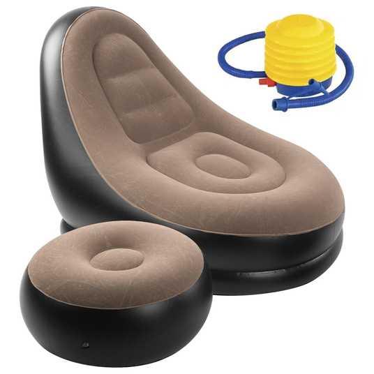 Надувне крісло з пуфом та насосом Air Sofa (116х98х83см), зручний диван до 100 кг.