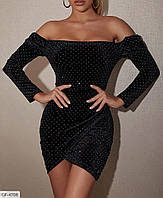 Красиве вечірнє плаття жіноче коротке міні обтягувальне по фігурі оксамитове з блискітками розміри 42-48