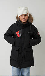 Тепла зимова дитяча куртка з капюшоном із плащової тканини в чорному кольорі