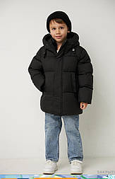 Тепла зимова дитяча куртка пуховик з капюшоном у чорному кольорі в розмірі 110 і 116