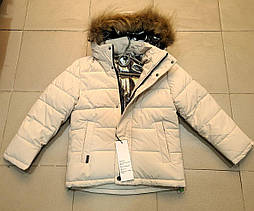 Зимова тепла дитяча куртка з капюшоном у молочному кольорі 128 і 134 розміру