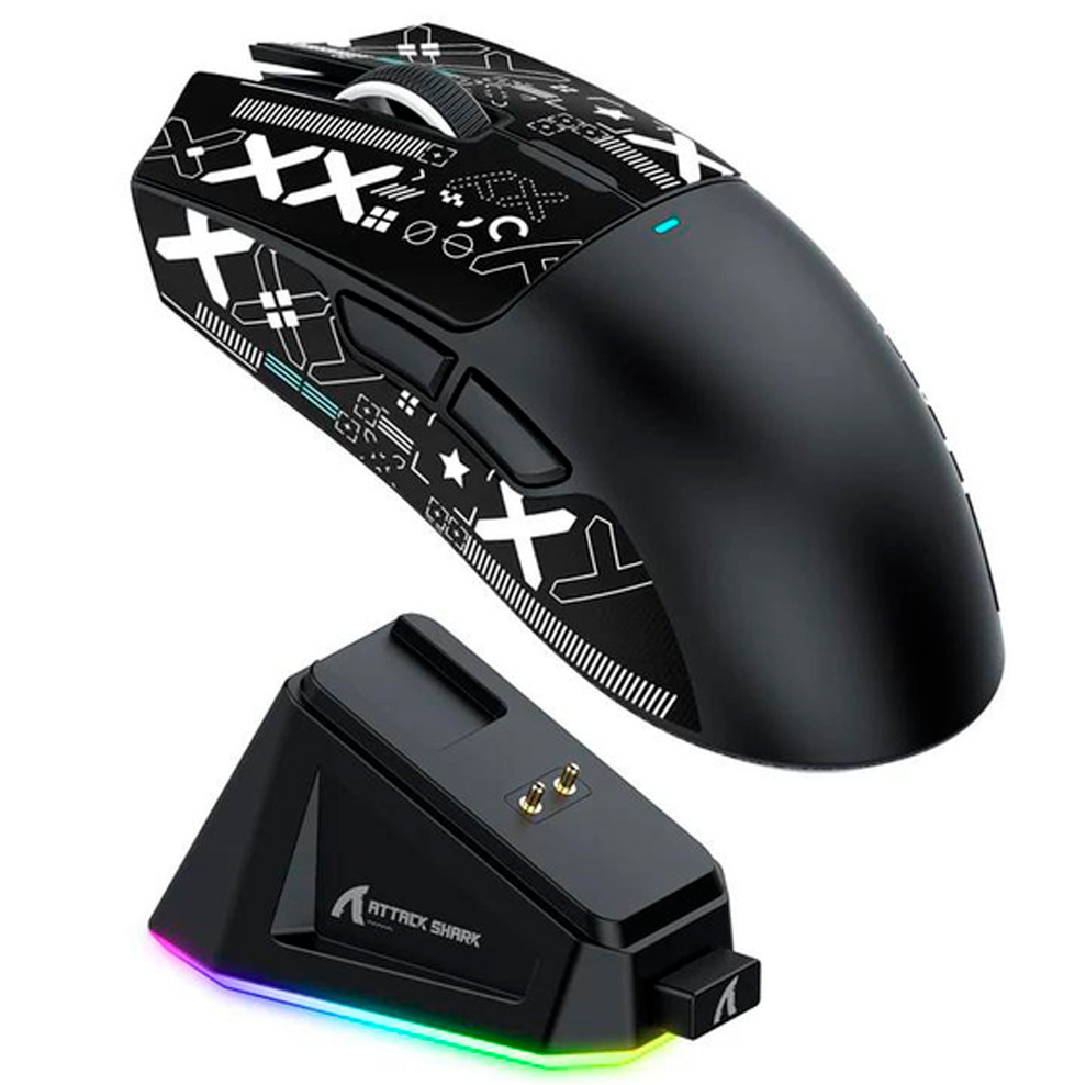 Мишка Ігрова Безпровідна Attack Shark X11 Black 22000 DPI  PAW3311 із зарядною догстанцією RGB підсвіткою Чорна, фото 1