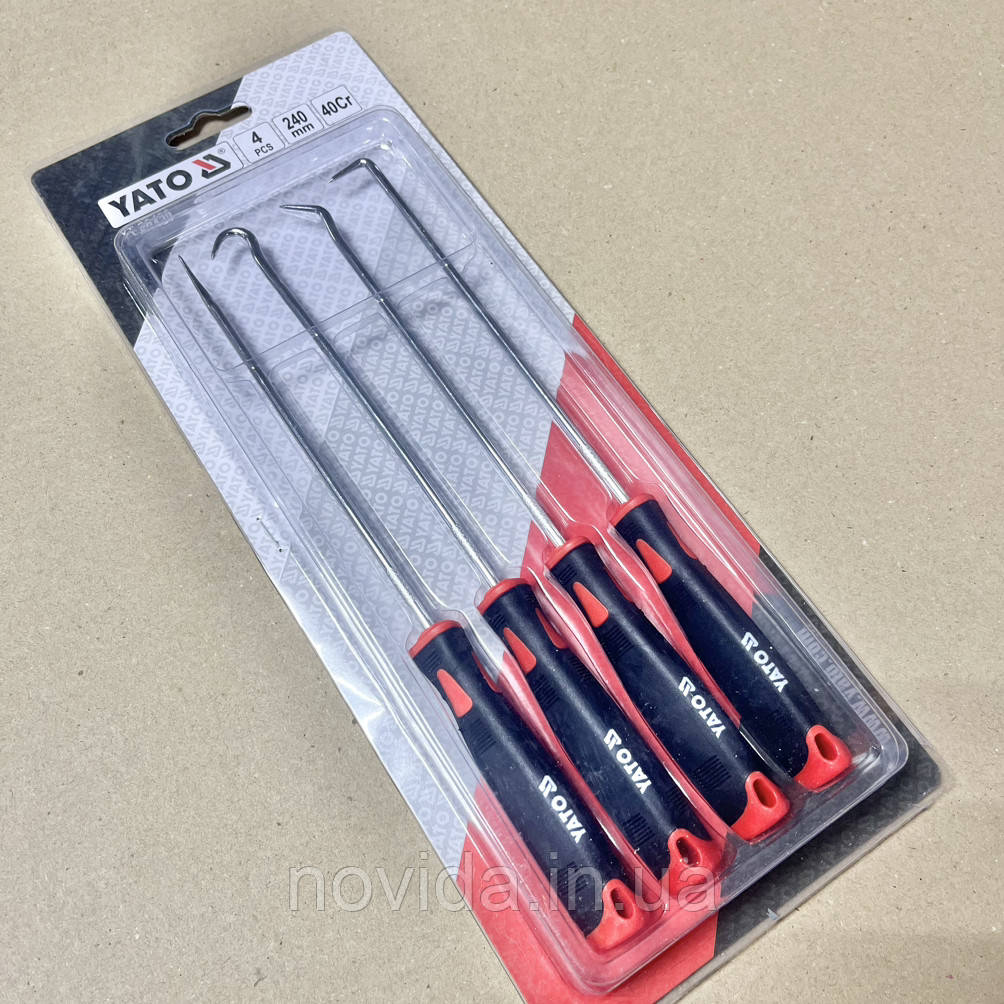 Набір довгих гачків з ручкою YATO та шило l= 240 мм, компл. 4 шт YT-08429