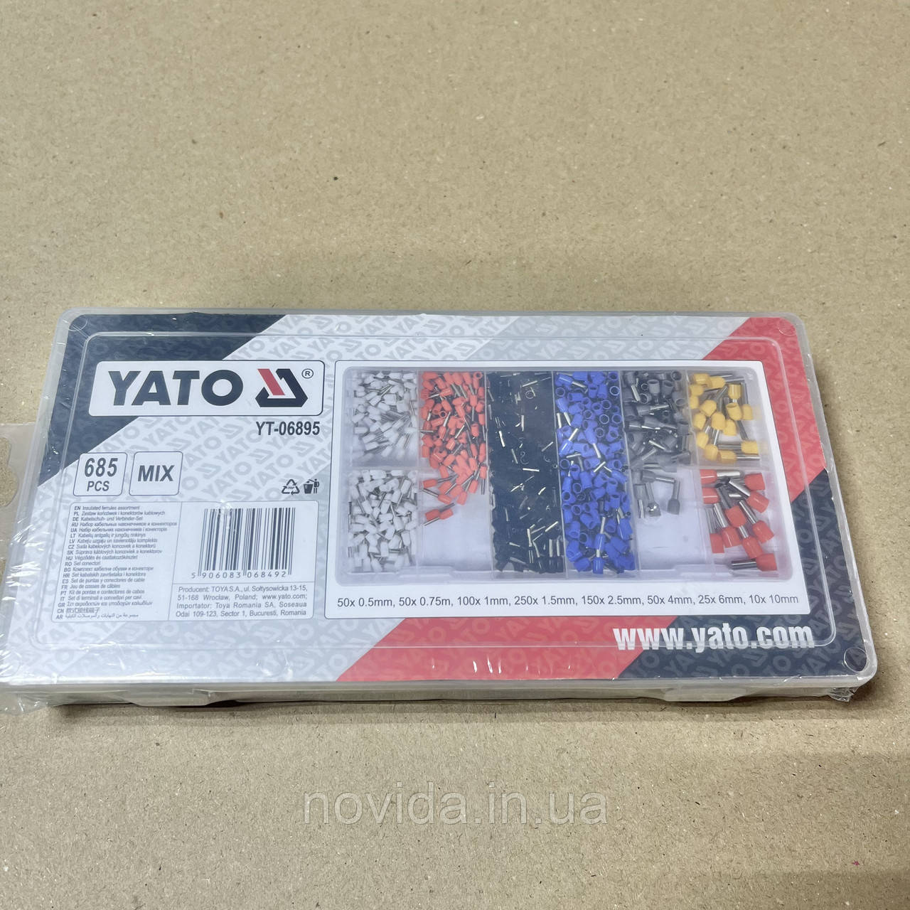 Набір електричних роз'ємів YATO: 8 різних розмірів, 685 шт, у футлярі YT-06895