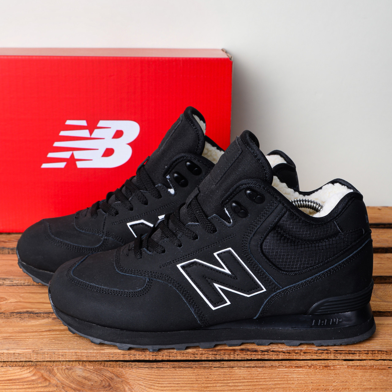 РОЗПРОДАЖ!! ЗИМОВІ Чоловічі кросівки черевики New Balance 574 чорні з хутром, фото 1