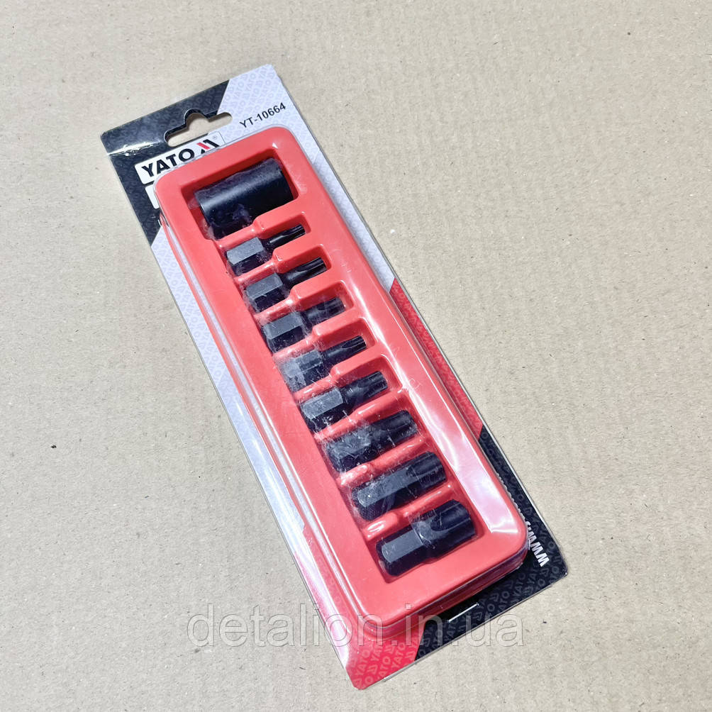 Набір насадок викруткових ударних "TORX" YATO з 6-гран. шпинделем- 1/2". Т 30- 70, 9 шт.