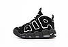 Чоловічі зимові кросівки Nike Air More Uptempo Winter Black White Чорні з білим Взуття Найк Аптемпо нубук та хутро зима, фото 3