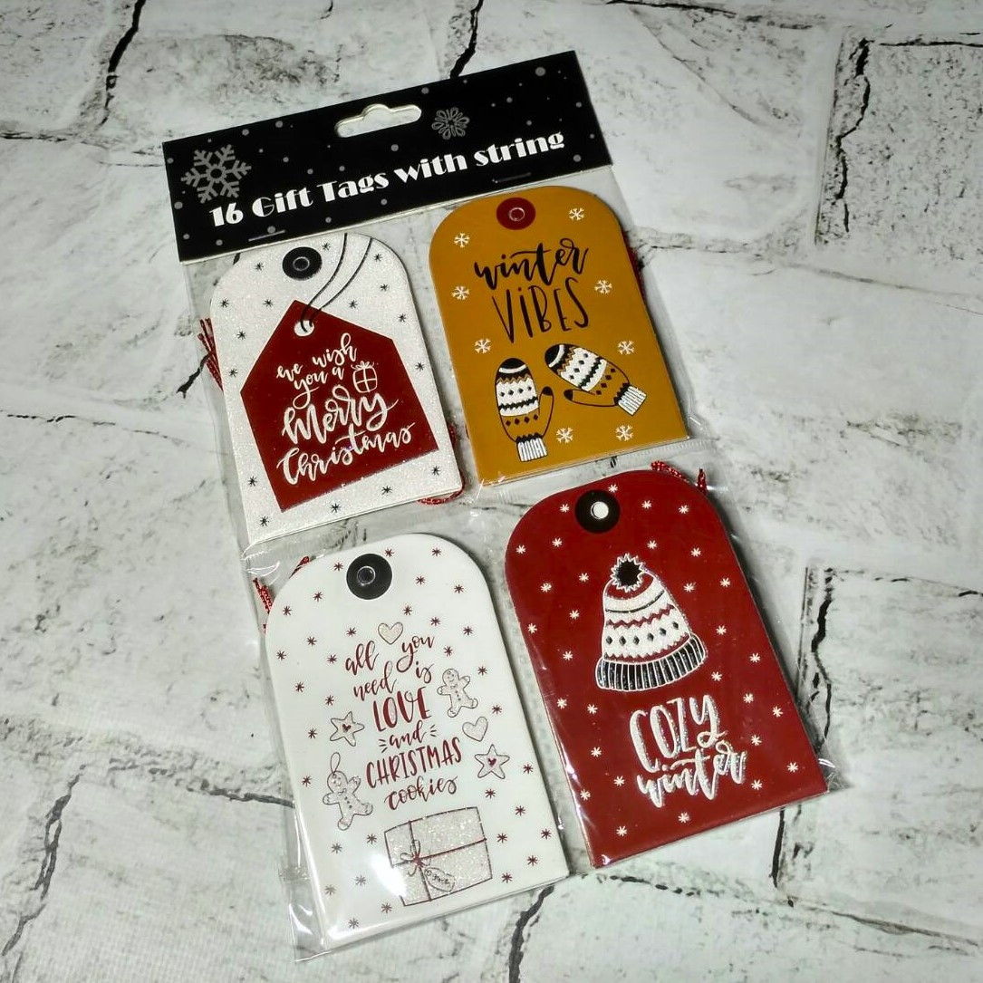 Листівки міні подарункові теги новорічні з блискітками Winter 6,5х10 см Мікс 16 шт 2715-22-4