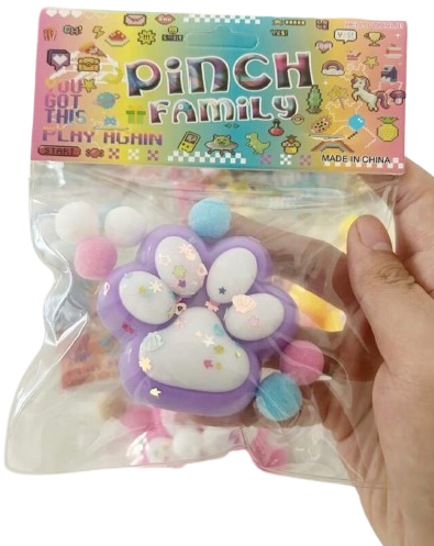 Іграшка-антистрес Таба Лапка Pinch Family Сквіш Лапка Котика фіолетово-біла з блискітками