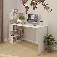 Комп'ютерний стіл 1400х600 зі стелажем з лівої сторони. Стіл для роботи з полицями Білий