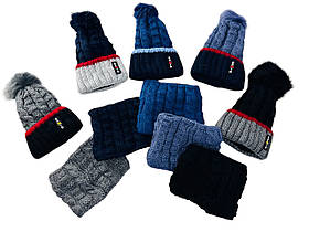 В'язаний зимовий комплект для хлопчиків Brxtn Шапка+хомут З помпоном На флісі Розмір 50-52 (3154(50-52)) Vertex