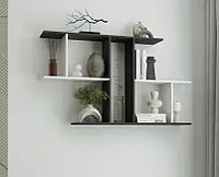 Полка настенная для книг 104х60x18 Антрацит+Белый. Книжная полочка навесная, полка для специй, наград