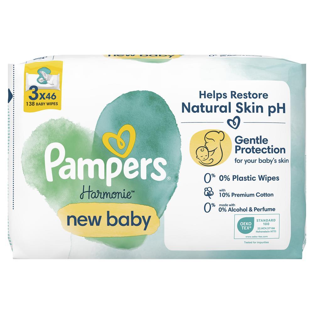 Дитячі вологі серветки Pampers Harmonie new baby 3X46 шт. (Памперс)