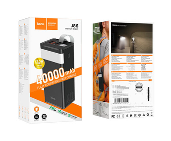Повербанк з ліхтарем, Зовнішній портативний акумулятор, Hoco J86 Powermaster 40000mAh 22.5W 5A чорний