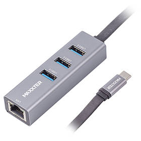 Адаптер з Type-C на Gigabit Ethernet, 3 Ports USB 3.0, 1000 Mbps Maxxter NECH-3P-02 - MegaLavka